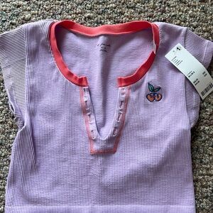 Urban Outfitters Lilac Ribbed Top with Cherry Detail